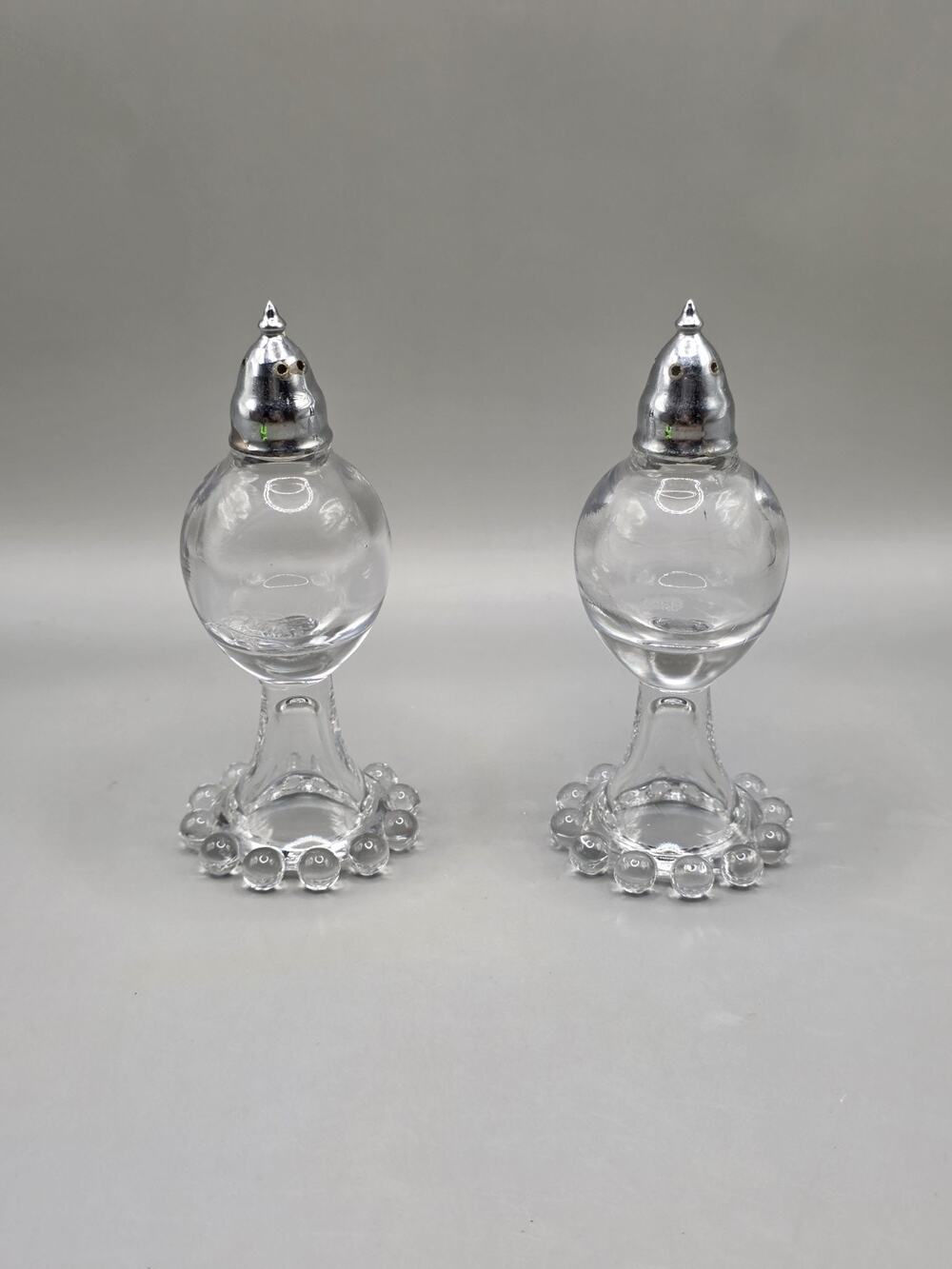 VTG Imperial Glass Candlewick Salt & Pepper Shakers Teardrop Shape &Beaded Base